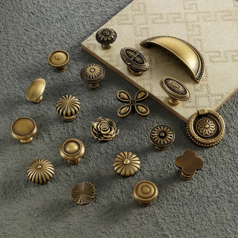 JAYA Antique Bronze Solid Brass Cabinet Handles Wardrobe Pull Cupboard Door Knob Kitchen Accessories Retro Furniture Hardware