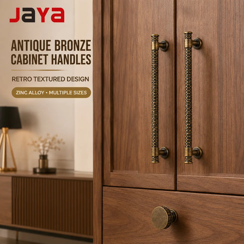 JAYA Antique Bronze Textured Cabinet Handles and Knobs Retro Zinc Alloy Drawer Pulls for Wardrobe Wine Cabinet Furniture