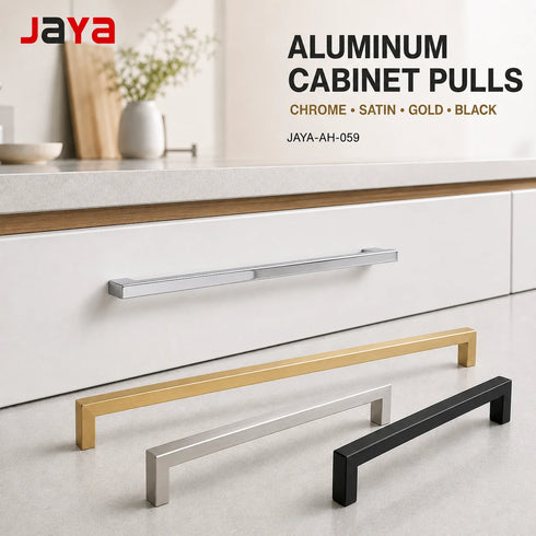 JAYA Modern Aluminum Alloy Cabinet Pull Handles Square Bar Drawer Handles Chrome Satin Gold Black