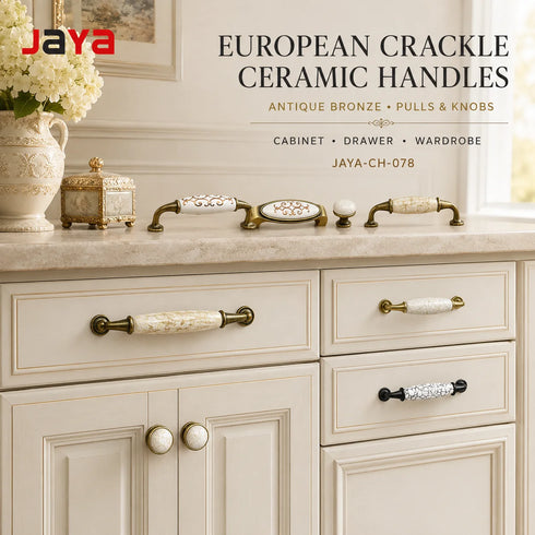 JAYA European Crackle Ceramic Cabinet Handles and Knobs Antique Bronze Drawer Wardrobe Door Pulls