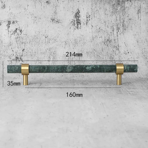 JAYA Luxury Marble and Brass Cabinet Handles Green White T Bar Pulls Knobs for Kitchen Cabinets Drawers and Wardrobes