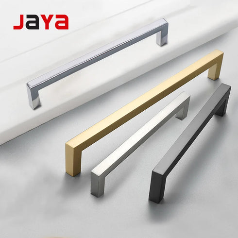 JAYA Modern Aluminum Alloy Cabinet Pull Handles Square Bar Drawer Handles Chrome Satin Gold Black