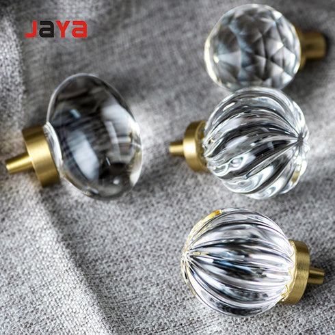JAYA Modern Light Luxury Hotel Kitchen Wardrobe Drawer Handle Single Hole Transparent Crystal Cupboard Handles