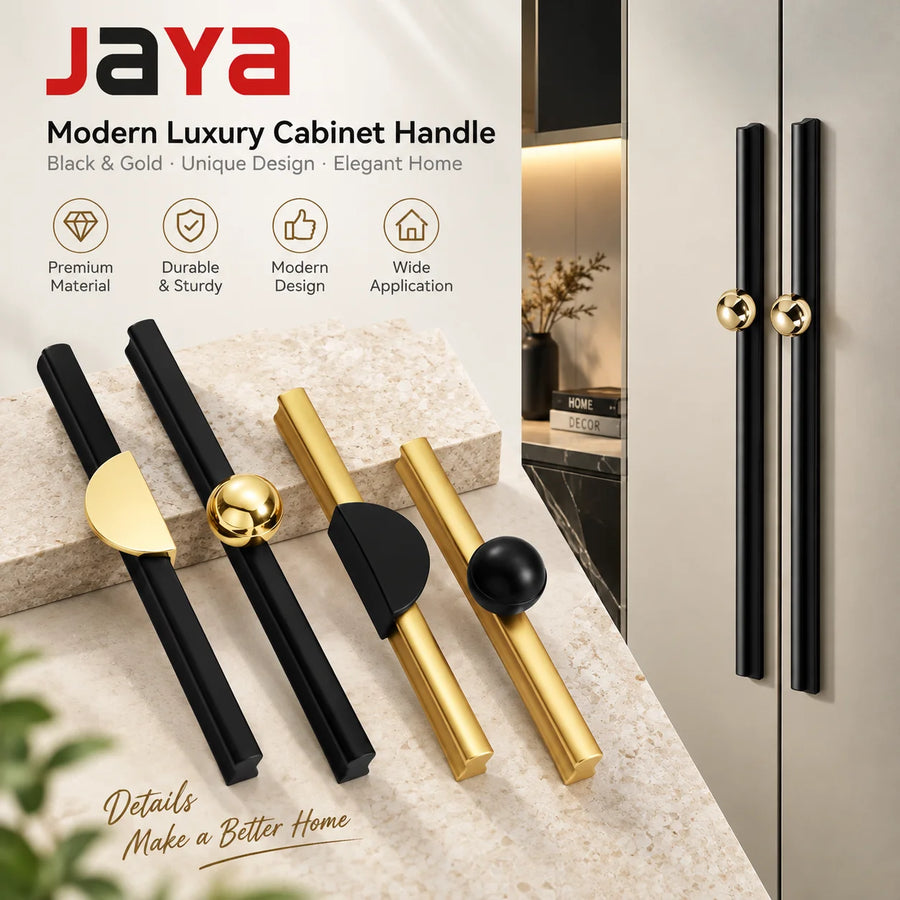 JAYA Luxury Gold and Black Matte Modern Kitchen Cabinet Handle Furniture Design for Elegant Furniture Door Handle