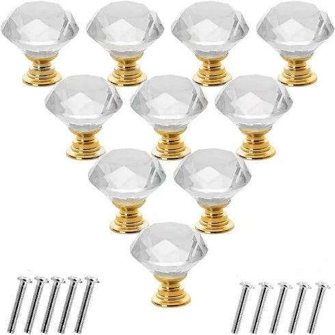 JAYA 30mm Clear Faceted Crystal Glass Cabinet Knob with Silver Base for Dresser Drawer Kitchen Dining Room Furniture