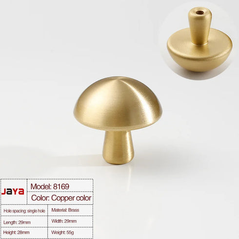 JAYA Modern Simple Single Hole Drawer Cabinet Bedside Table Creative Mushroom Head Small Handle Made Brass Living Room Durable