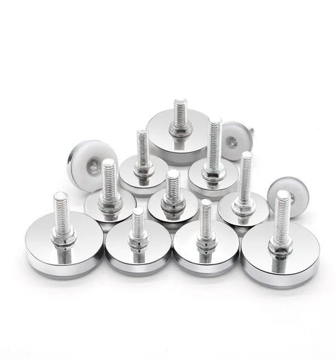 JAYA Threaded Adjustable Furniture Leveling Feet with Round Metal Base and Plastic Pad for Table Chair Cabinet