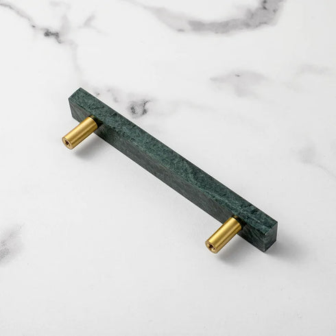 JAYA Luxury Marble and Brass Cabinet Handles Green White T Bar Pulls Knobs for Kitchen Cabinets Drawers and Wardrobes