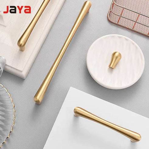 JAYA Brushed Gold Brass Cabinet Handles Modern Round Wardrobe Drawer Pulls and Knobs