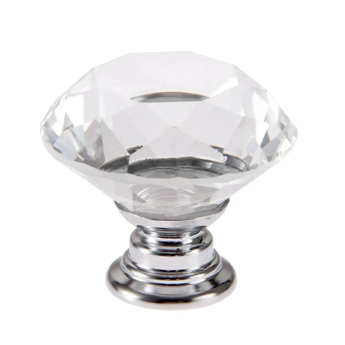 JAYA 30mm Clear Faceted Crystal Glass Cabinet Knob with Silver Base for Dresser Drawer Kitchen Dining Room Furniture