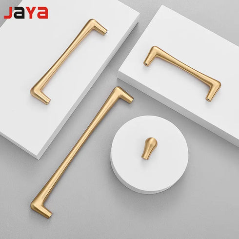 JAYA Brushed Gold Brass Cabinet Handles Modern Round Wardrobe Drawer Pulls and Knobs