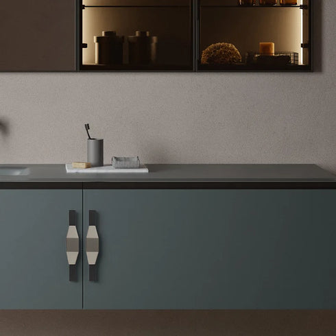 JAYA JY-TCP01 Modern Two-Tone Long Cabinet Pull Handle with Faceted Center Grip for Kitchen Drawer Wardrobe Sliding Door