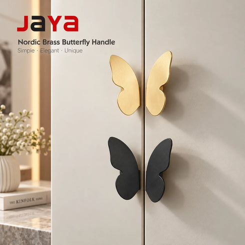 JAYA Wholesale Nordic Brass Handle Custom Metal butterfly Shape Wardrobe Cabinet Handle
