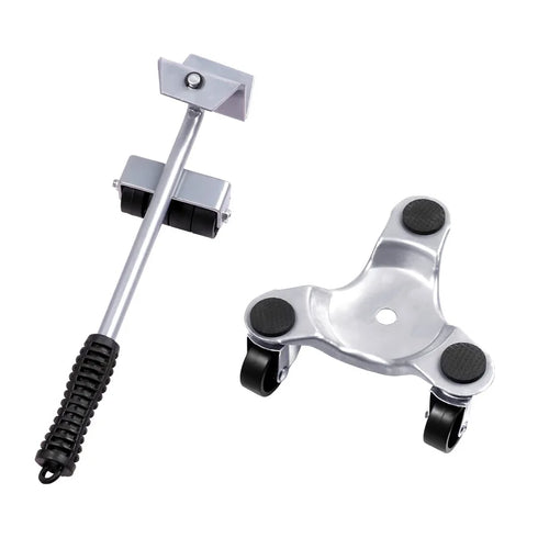 JAYA 5 Piece Furniture Lifter Mover Set with 4 Silver Triangular 3 Wheel Roller Dollies for Sofa Cabinet Appliance