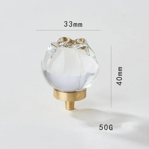 JAYA Transparent Champagne Crystal Cabinet Knobs with Brass Base Decorative Drawer Pulls for Wardrobe and Dresser