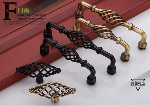 JAYA European Birdcage Cabinet Pull Handle Antique Bronze Two-Hole Twisted Drawer Wardrobe Hardware