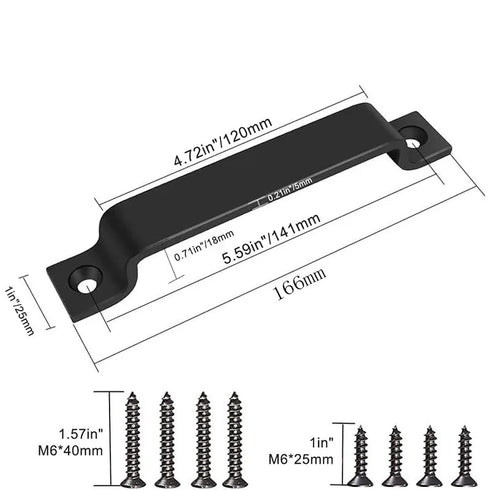 JAYA Matte Black Carbon Steel Barn Door Pull Handle with Mounting Screws for Wooden Sliding Cabinet Kitchen Partition Door