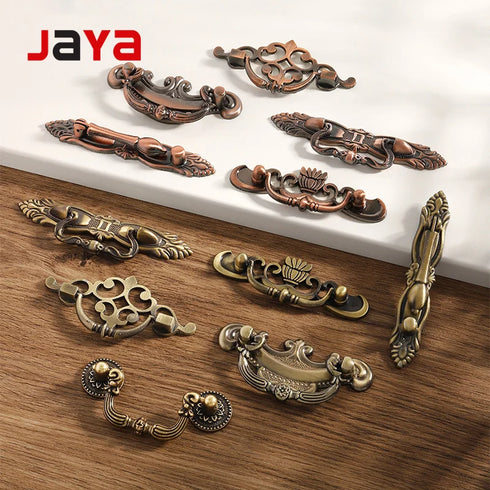 JAYA Antique Metal Drop Bail Cabinet Pull Handles Vintage Brass Finish for Kitchen Drawer Dresser Wardrobe Furniture