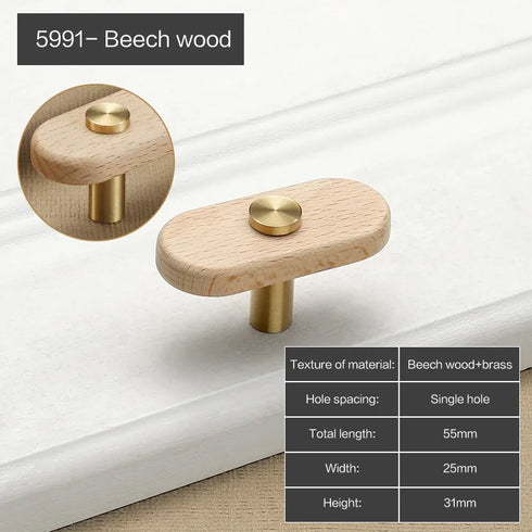 JAYA Solid American Walnut Cabinet Handles Drawer Pulls and Knobs with Brass Accents for Kitchen Wardrobe Cupboard Furniture