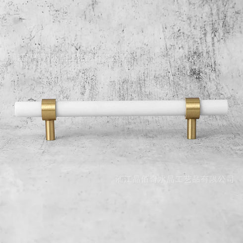 JAYA Luxury Marble and Brass Cabinet Handles Green White T Bar Pulls Knobs for Kitchen Cabinets Drawers and Wardrobes