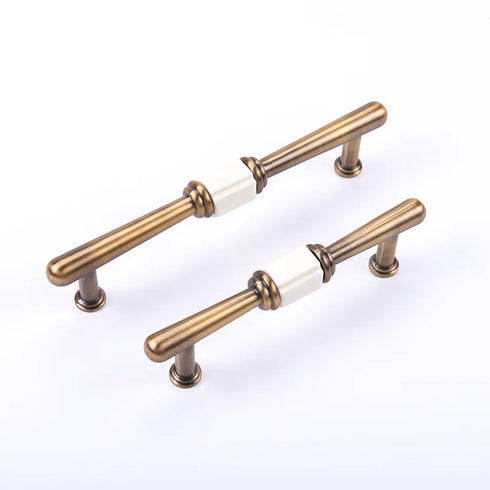 JAYA Antique Brass Zinc Alloy Cabinet Pulls with White Ceramic Center for Wardrobe Kitchen Drawer Furniture