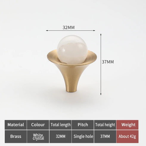 JAYA Nordic Natural Stone Ball Cabinet Knobs with Brass Base Single Hole Drawer Pulls for Dresser Wardrobe Shoe Cabinet