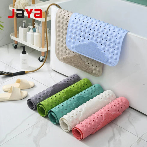 JAYA Rectangular Non Slip Bath Mat with Drainage Holes Massage Shower Floor Pad for Bathroom Bathtub Hotel and Home Use