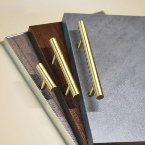 JAYA Brushed Brass Finish T-Bar Cabinet Pull Handles Smooth Round Gold Drawer Knobs for Kitchen Cupboard Wardrobe Furniture