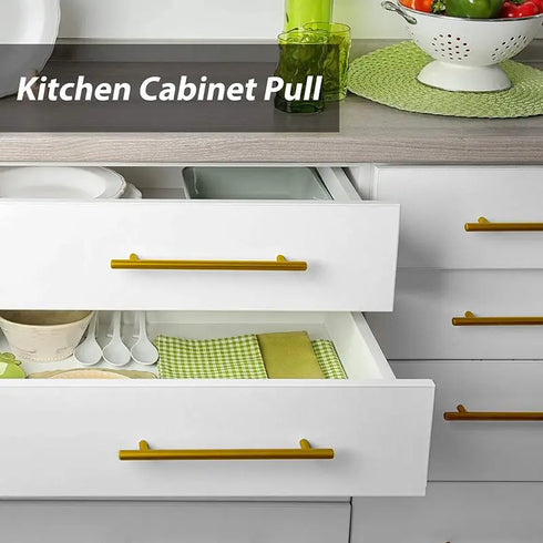 JAYA Brushed Brass Finish T-Bar Cabinet Pull Handles Smooth Round Gold Drawer Knobs for Kitchen Cupboard Wardrobe Furniture