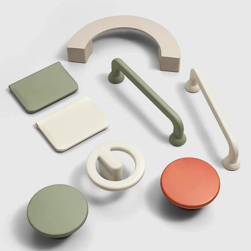 JAYA Modern Colorful Zinc Alloy Half Moon Cabinet Handles and Round Knobs for Kitchen Wardrobe Drawer Furniture