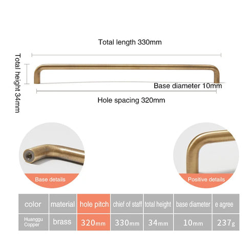 JAYA Solid Brass Yellow Bronze Cabinet Pull Handles French Retro Minimalist Long Round Bar for Wardrobe Doors Drawers