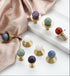 JAYA Nordic Natural Stone Ball Cabinet Knobs with Brass Base Single Hole Drawer Pulls for Dresser Wardrobe Shoe Cabinet