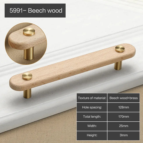 JAYA Solid American Walnut Cabinet Handles Drawer Pulls and Knobs with Brass Accents for Kitchen Wardrobe Cupboard Furniture