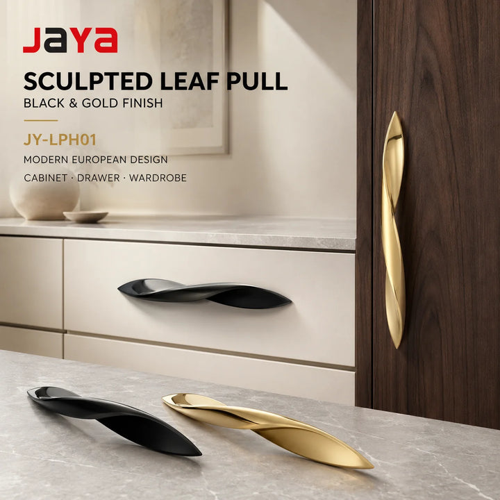 JAYA Modern European Black and Gold Metal Cabinet Pull Handles for Kitchen Drawers Wardrobe and Furniture Doors