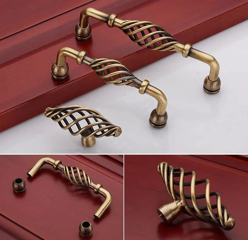 JAYA European Birdcage Cabinet Pull Handle Antique Bronze Two-Hole Twisted Drawer Wardrobe Hardware