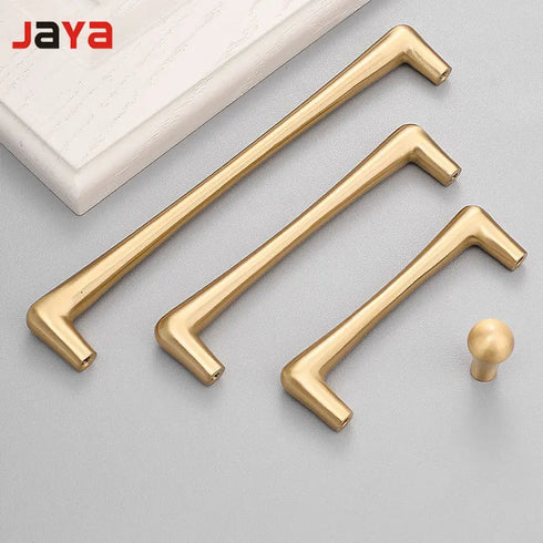 JAYA Brushed Gold Brass Cabinet Handles Modern Round Wardrobe Drawer Pulls and Knobs