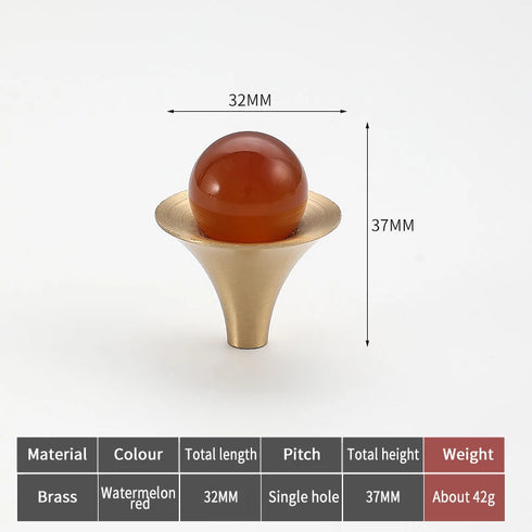 JAYA Nordic Natural Stone Ball Cabinet Knobs with Brass Base Single Hole Drawer Pulls for Dresser Wardrobe Shoe Cabinet