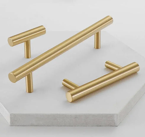 JAYA Brushed Brass Finish T-Bar Cabinet Pull Handles Smooth Round Gold Drawer Knobs for Kitchen Cupboard Wardrobe Furniture
