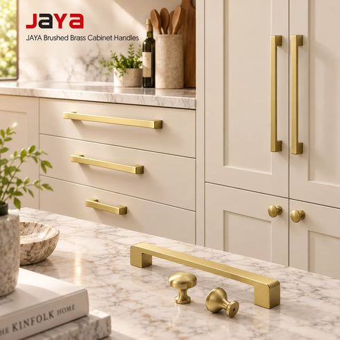 JAYA Gold Cabinet Drawer Pulls Kitchen Hardware - Brushed Brass Cabinet Handles t bar Door Pull