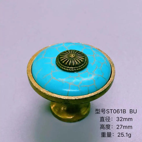 JAYA Vintage Synthetic Turquoise Cabinet Knobs Zinc Alloy Round Single Hole Drawer Pulls Blue Ivory for Dresser Wardrobe
