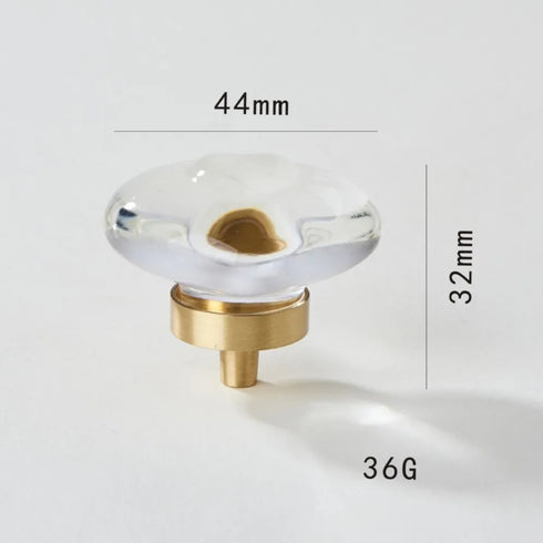 JAYA Transparent Champagne Crystal Cabinet Knobs with Brass Base Decorative Drawer Pulls for Wardrobe and Dresser