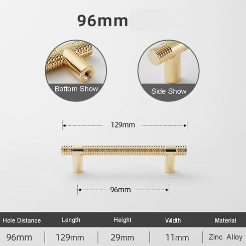 JAYA Ribbed Gold Brass Finish Cabinet Pull Handles and T Knobs Matte Black Kitchen Drawer Furniture Hardware