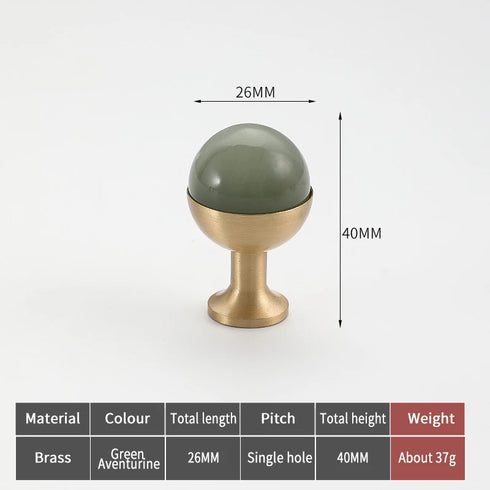 JAYA Nordic Natural Stone Ball Cabinet Knobs with Brass Base Single Hole Drawer Pulls for Dresser Wardrobe Shoe Cabinet