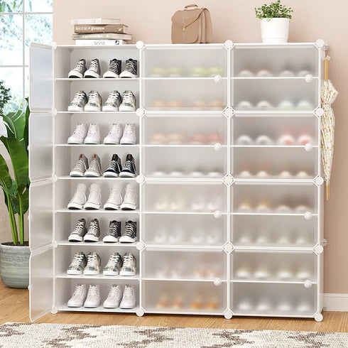 JAYA DIY Modular Plastic Cube Shoe Rack with Translucent Doors for Home Entryway and Bedroom Storage