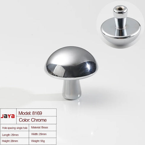 JAYA Modern Simple Single Hole Drawer Cabinet Bedside Table Creative Mushroom Head Small Handle Made Brass Living Room Durable