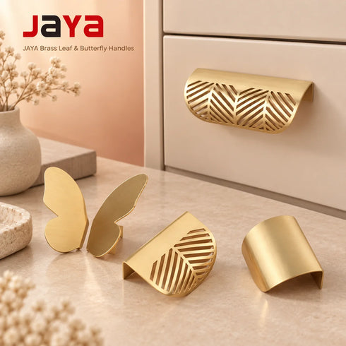 JAYA Furniture Handle Knob Nordic Light Luxury Brass Leaf and butterfly Shape Handle Without Punching Copper Handle