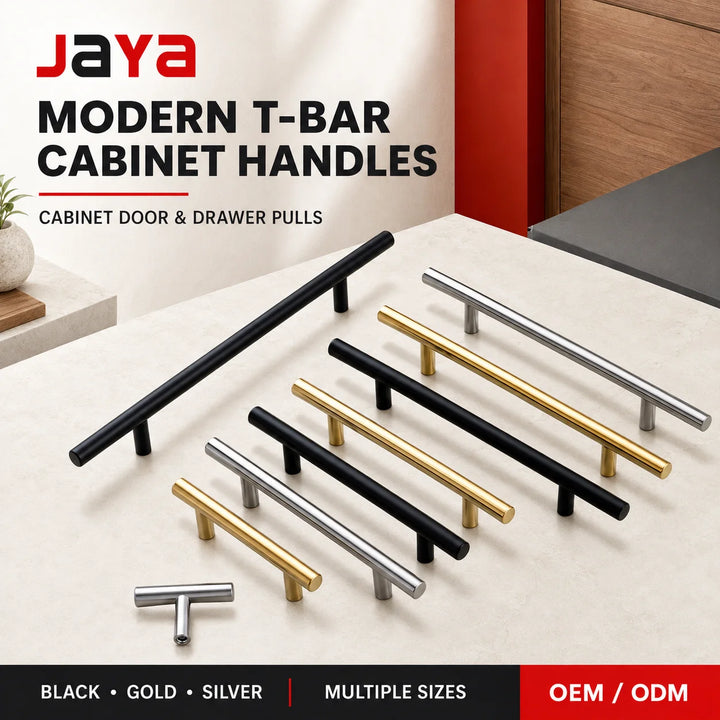 JAYA Modern T-Bar Cabinet Handles and Pulls Black Gold Silver for Kitchen Cupboard Doors Drawers and Furniture Hardware