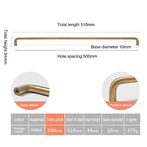 JAYA Solid Brass Yellow Bronze Cabinet Pull Handles French Retro Minimalist Long Round Bar for Wardrobe Doors Drawers