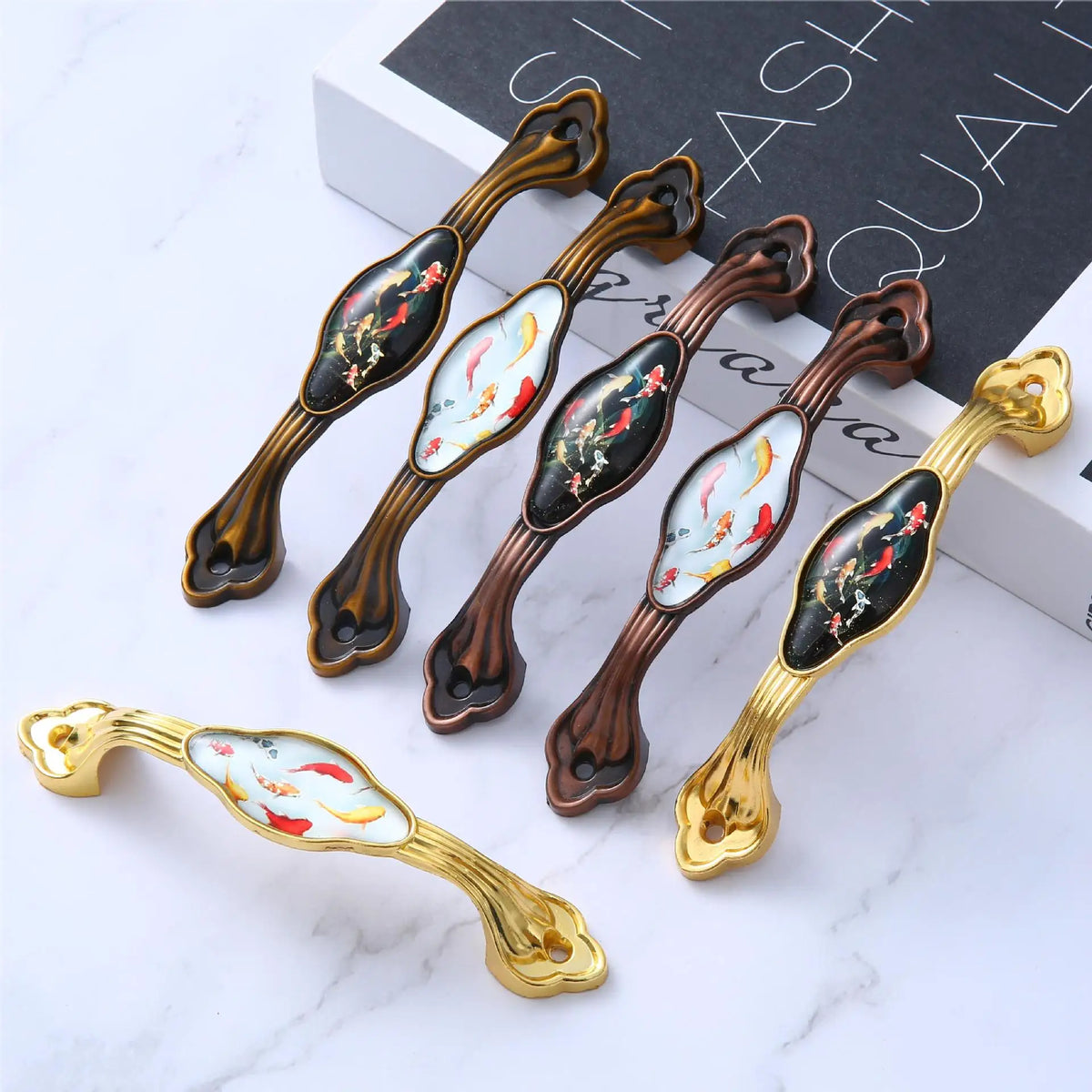 JAYA Bedroom Kitchen Cupboard Handle Classical Decorative Ceramic Antique Brass Zinc AlloyTibetan Style Furniture Door Handle