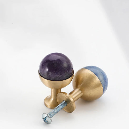 JAYA Nordic Natural Stone Ball Cabinet Knobs with Brass Base Single Hole Drawer Pulls for Dresser Wardrobe Shoe Cabinet